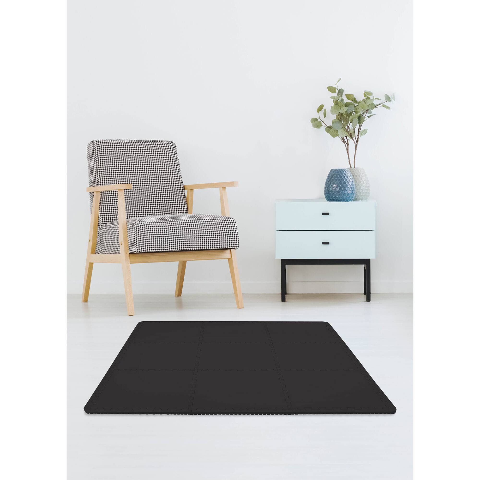 FloorPops Black Puzzle Interlocking Floor Tiles Set of 9